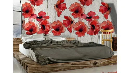 Carta da parati floreale con papaveri Tulipared di Instabilelab