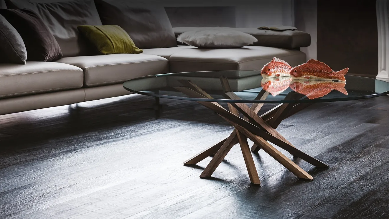 Tavolino Atari in cristallo con base in legno di Cattelan Italia