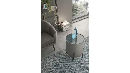 Tavolino Pouf Planos con top in vetro e struttura rivestita in microfibra effetto velluto di Target Point