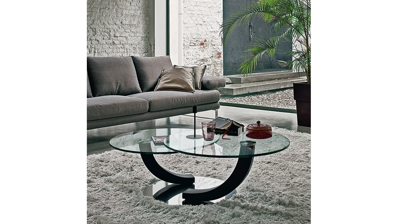Tavolino con base in acciaio e doppio piano in cristallo Cobra Inox di Cattelan Italia