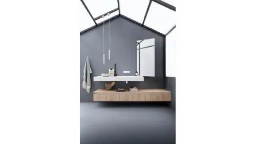 Mobile da Bagno sospeso in melaminico effetto rovere e top in Corian 45 09 di Birex