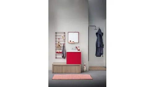 Mobile Bagno da appoggio in melaminico e laccato rosso con top in mineral marmo Acqua e Sapone 04 di Birex