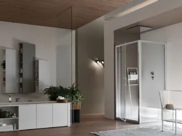Box doccia con anta che ruota su due perni fissati alla cornice A6 Pivot con traversa di Arcom