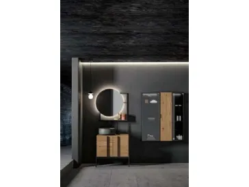 Mobile da Bagno a terra Sidéro 05 in essenza rovere naturale e metallo nero di Birex