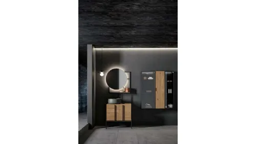 Mobile da Bagno a terra Sidéro 05 in essenza rovere naturale e metallo nero di Birex