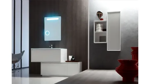 Mobile da Bagno a terra laccato Bianco opaco con top in cristallo Bianco E-45 06 di Arcom