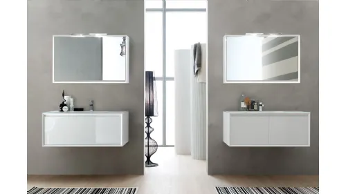 Mobile da Bagno sospeso laccato lucido con top in cristallo Bianco E-45 07 di Arcom