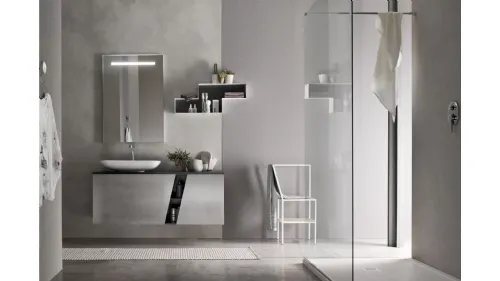 Mobile da Bagno sospeso laccato Platino con top in cristallo Fumo E-Ly 80 di Arcom