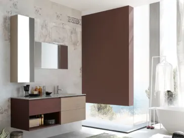 Mobile da Bagno sospeso La Fenice 13 in Rovere nodato con top in cristallo di Arcom