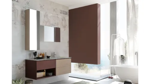 Mobile da Bagno sospeso La Fenice 13 in Rovere nodato con top in cristallo di Arcom