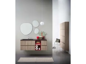 Mobile da Bagno sospeso in melaminico con vano a giorno in laccato rosso e top in mineral marmo Lapis 04 di Birex