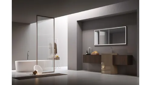 Mobile da Bagno a terra Pollock 63 in Eucalipto con lavabo in gres lucido di Arcom
