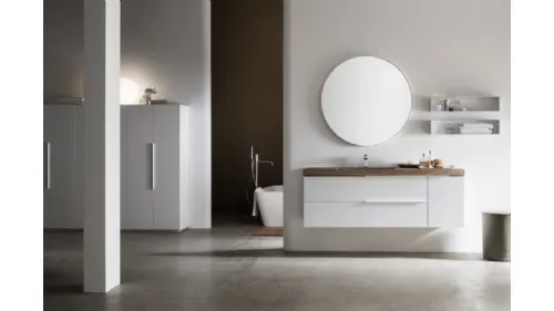 Mobile bagno sospeso in laccato bianco e legno Pollock di Arcom