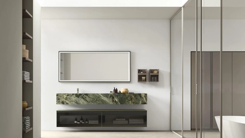 Mobile da Bagno sospeso in vetro con lavandino in gres Shape 34 di Arcom