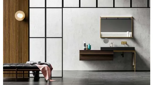 Mobile da Bagno sospeso in rovere e alluminio con top in acciaio Sidero 03 di Birex