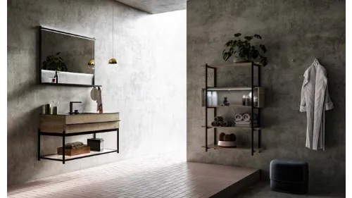 Mobile da Bagno sospeso in rovere e alluminio con top in gres Sidero 05 di Birex