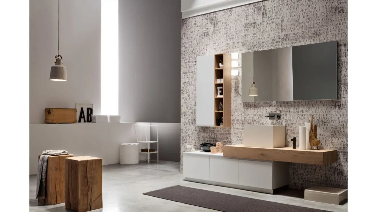 Mobile da Bagno a terra laccato Bianco con piano in Rovere Soul 02 di Arcom