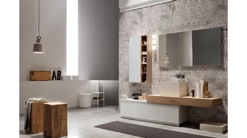 Mobile da Bagno a terra laccato Bianco con piano in Rovere Soul 02 di Arcom