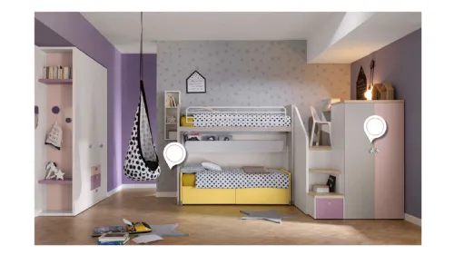 Cameretta con scrivania nella parte superiore e cabina armadio in quella inferiore Alpha Letto a Soppalco G040 di Doimo Cityline