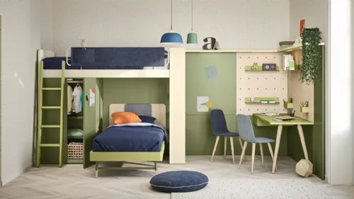 Cameretta con letti a castello armadi e scrivania a boiserie Kids space 11 di Nidi