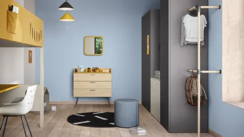 Cameretta a soppalco con scrivania Kids space 13 in melaminico di Nidi