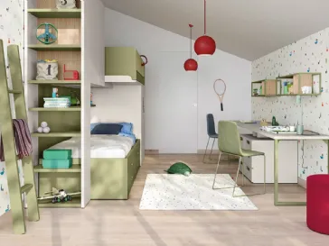 Cameretta a soppalco con scrivania Kids space 17 in melaminico di Nidi