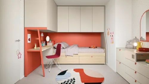 Cameretta a ponte con scrivania Kids space 26 in melaminico di Nidi