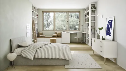 Cameretta componibile con scrivania e 2 librerie a muro Next space 01 di Nidi