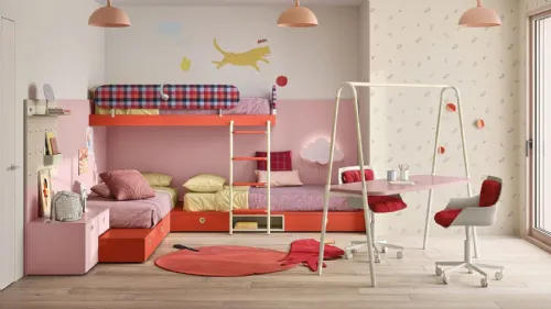 Cameretta con letti a castello e scrivania in melaminico Kids space 10 di Nidi