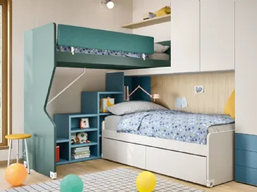 Cameretta a ponte con letto a castello Kids space 19 in melaminico di Nidi