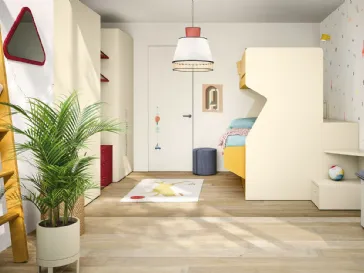Cameretta in laccato opaco a vari colori con 2 letti a castello Kids space 30 di Nidi