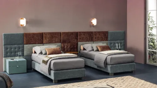Letto singolo in tessuto trapuntato con sistema Boiserie Marlene di Twils