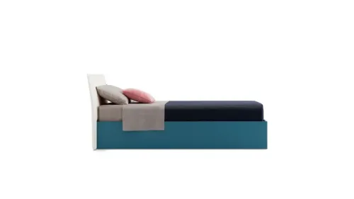 Letto singolo Flare con testiera in tessuto e box contenitore di Nidi