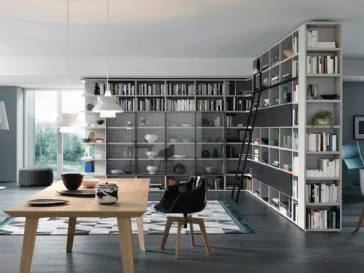 Libreria Modo Angolare Divisoria in laccato opaco e vetro di Sangiacomo