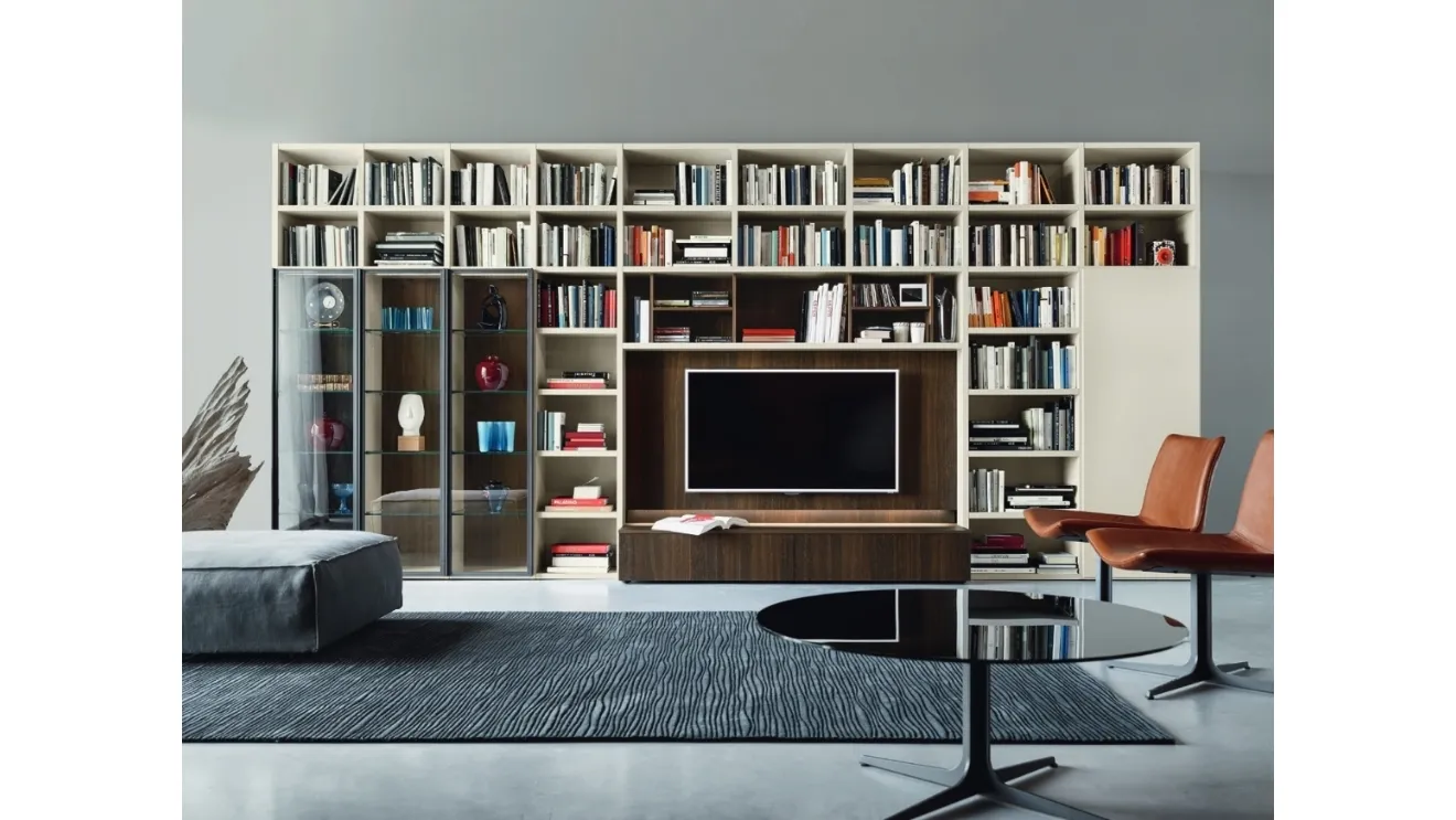 Libreria con vano porta TV Modo M6C63 in Rovere termotrattato e laccato opaco di Sangiacomo