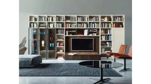 Libreria con vano porta TV Modo M6C63 in Rovere termotrattato e laccato opaco di Sangiacomo
