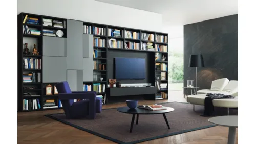 Libreria con vano porta TV Modo M6C72 in laccato opaco e Rovere carbone di Sangiacomo