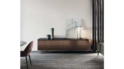 Madia in laccato finitura alluminio brunito e top in gres nero Lab di Binova