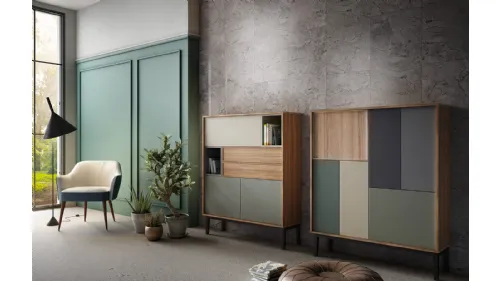 Madia alta Living 10 in laccato opaco colori vari e Aria Larice Cortina di Arredo3