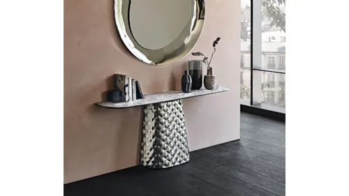 Consolle con piano in ceramica e base in cristallo specchiato Atrium Keramik di Cattelan Italia