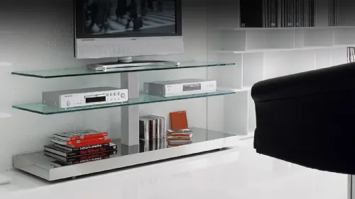 Mobile Porta Tv con ripiani in cristallo e struttura in alluminio Play di Cattelan Italia