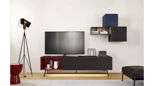 Mobile Porta Tv Domino Mono in metallo e legno laccato opaco di Sangiacomo