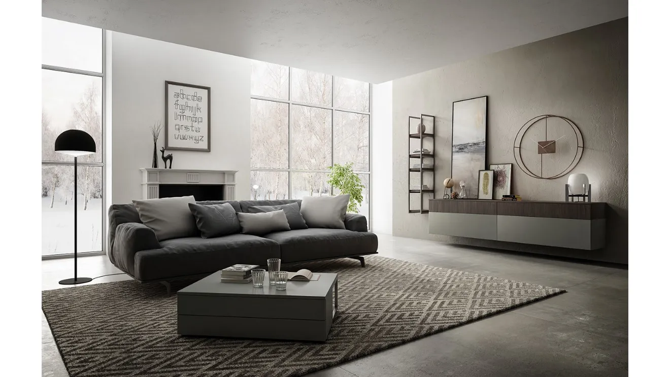 Mobile sospeso Living 03 in laccato opaco grigio e Noce bruno di Arredo3