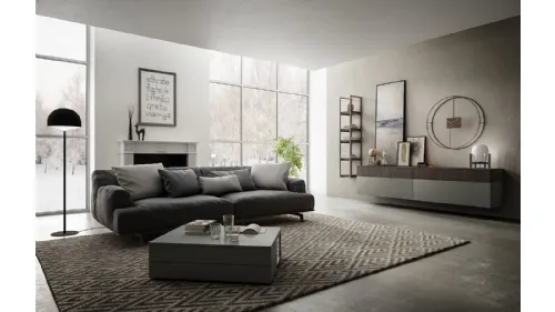 Mobile sospeso Living 03 in laccato opaco grigio e Noce bruno di Arredo3
