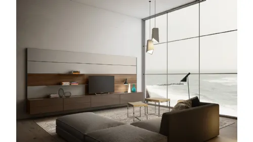 Parete Attrezzata sospesa in laccato lucido Living 01 di Arredo3