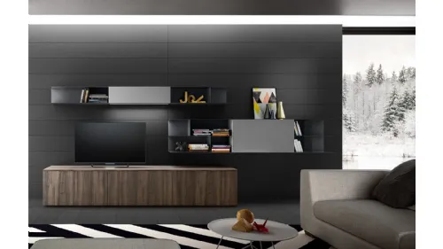 Parete Attrezzata Living 06 in laminato effetto legno e laccato Grigio opaco di Arredo3