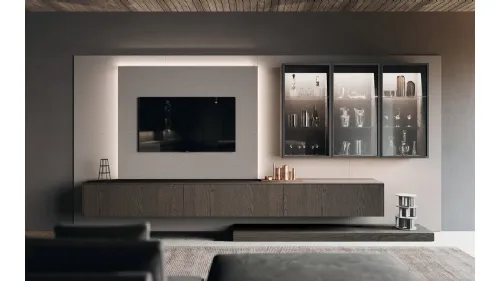 Parete Attrezzata Bluna Legno 01 in rovere grigio di Binova