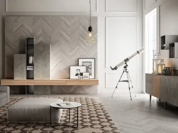 Parete Attrezzata Living 05 in Rovere e Pietra di Arredo3
