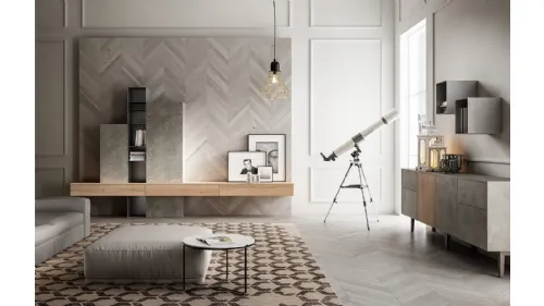 Parete Attrezzata Living 05 in Rovere e Pietra di Arredo3