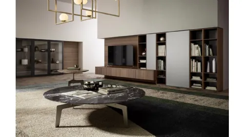 Parete Attrezzata Living 09 in legno, laccato opaco e vetro di Arredo3